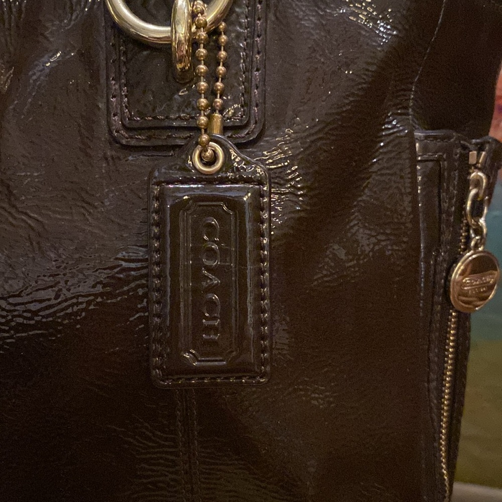 COACH GALLERY BROWN PATENT LEATHER HANDBAG Shoulder Bag - Picture 3 of 16